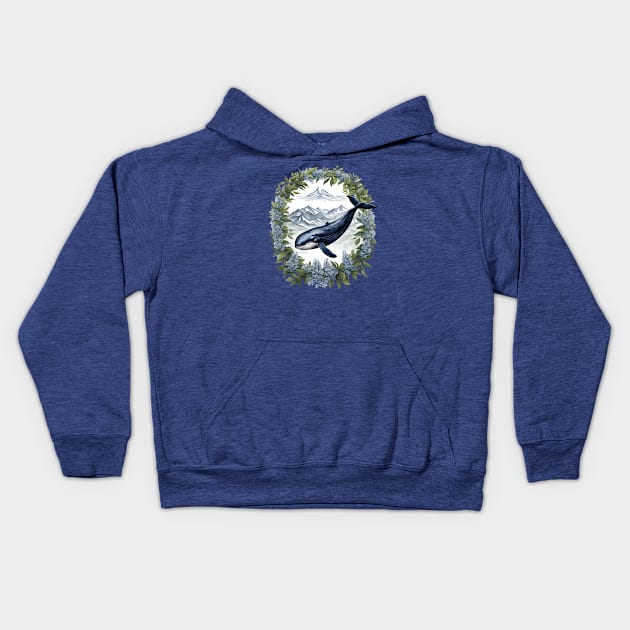 Physeter macrocephalus Whale With Mountain Laurel Kids Hoodie by taiche